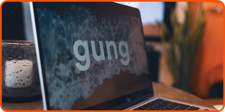 Gung logo on laptop screen